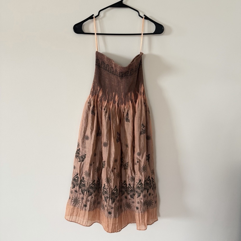 Boho Smocked Strapless Midi Dress Womens OS Butterfly Fairy Grunge Cottagecore